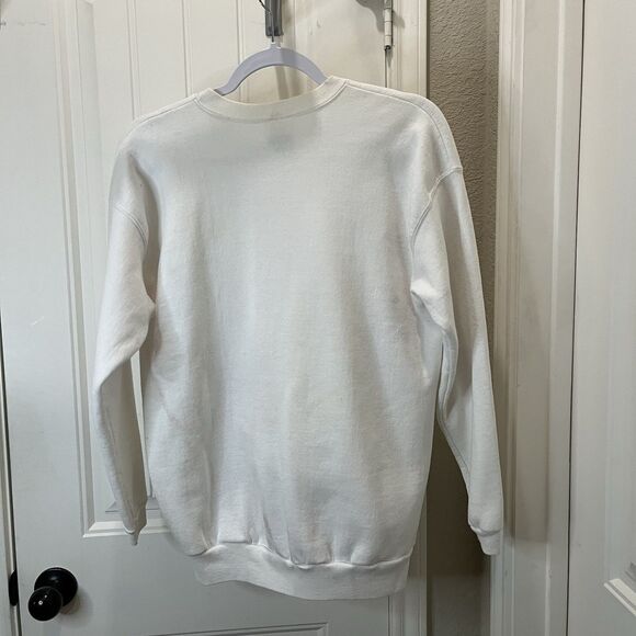 Hanes Her Way Vintage Christmas Village Crochet Cut Out White Sweatshirt Women L - Picture 7 of 9